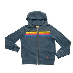 Aviator Nation Charcoal Hoodie with Colorful Stripes